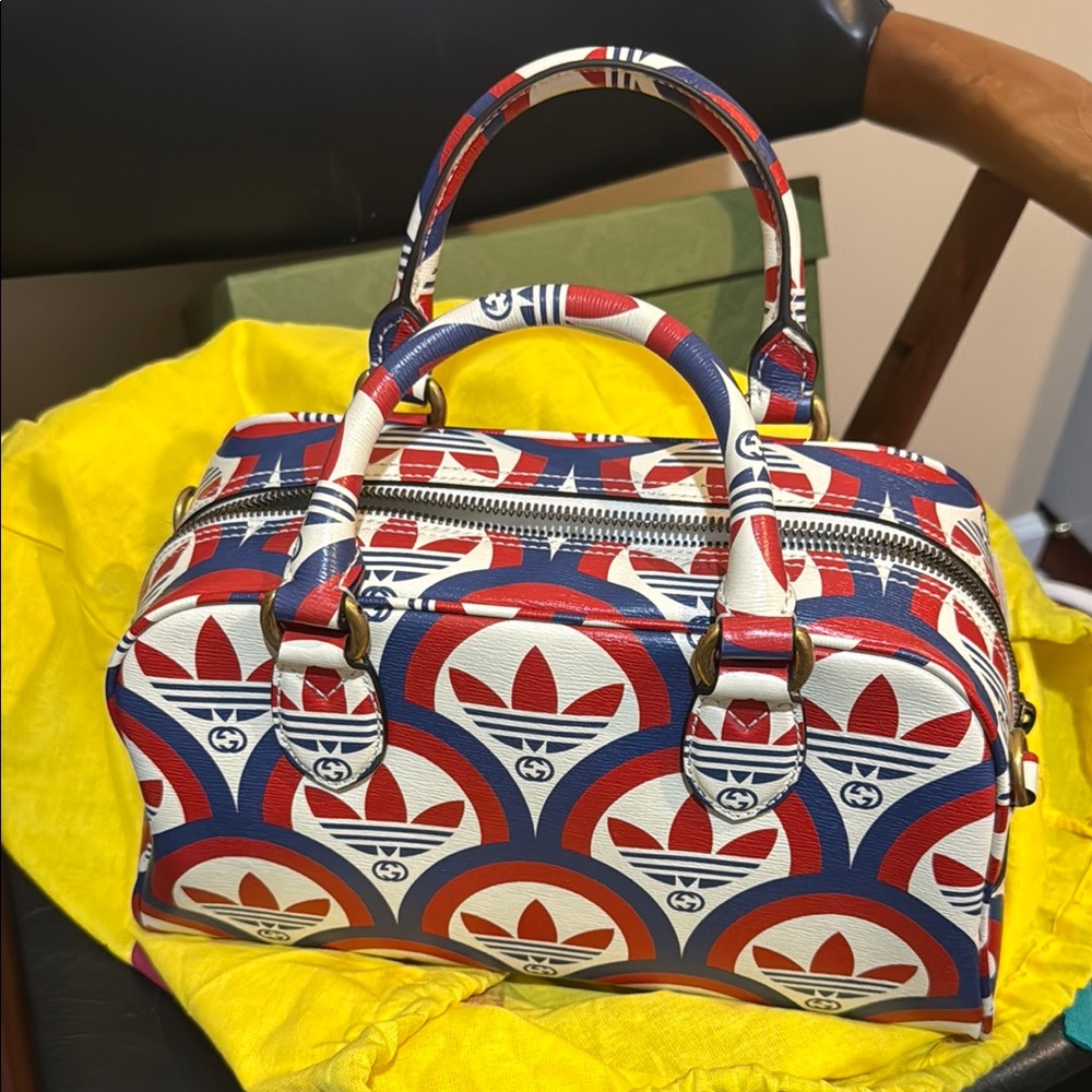 Adidas X Gucci Red and Blue Satchel with Bold Design